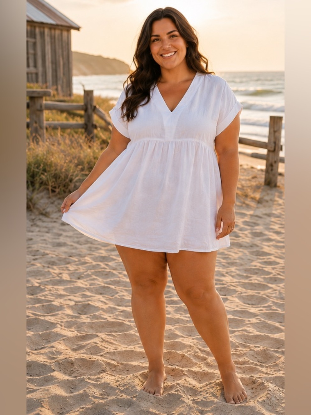 Universal Thread White Linen V-Neck Babydoll dress